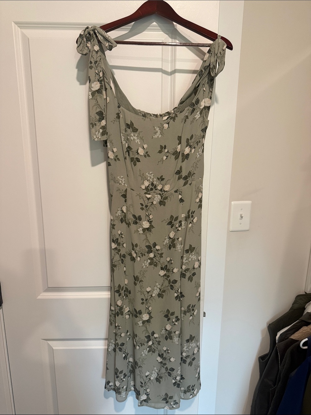 Reformation Floral Tie-Shoulder Maxi Dress in Sage Green